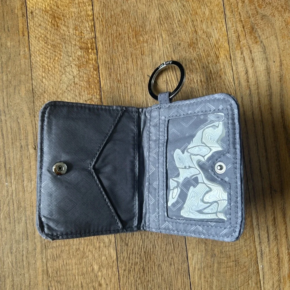 Vera Bradley Quilted Bifold ID Case Wallet Key Ring Slate Blue Diamond Stitch